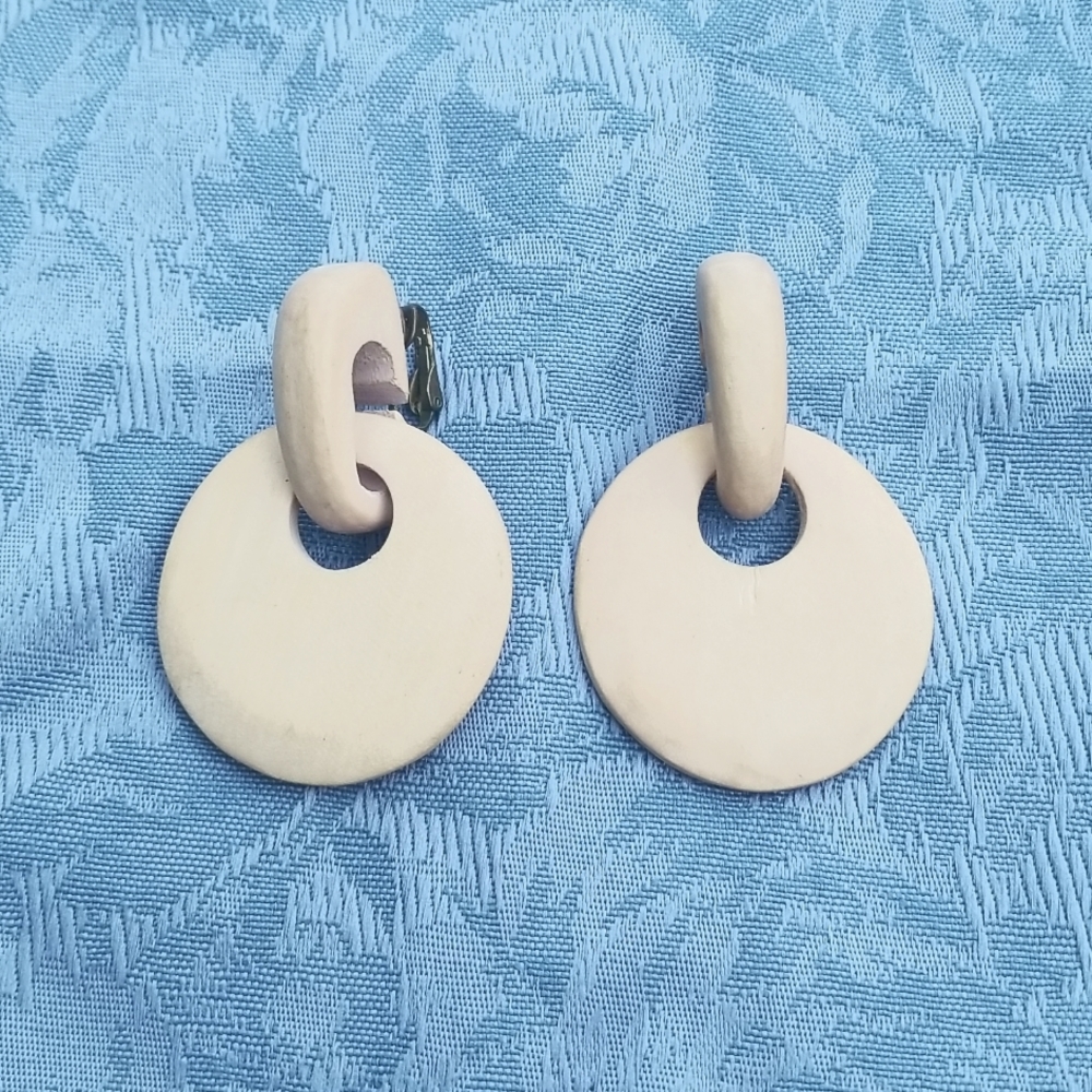 Vintage Wood Clip on Earrings